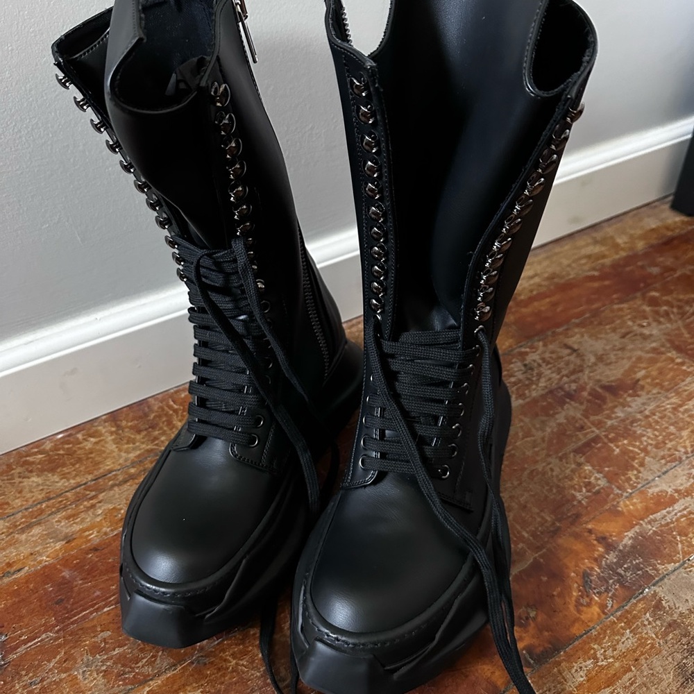 Rick Owens DrkShdw Army Abstract Leather Boots (BRAND NEW)
